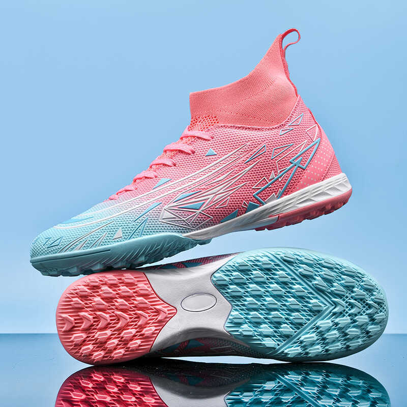 Girl Pink Color Long Spike Soccer Shoes Size 33-45 Short Pro Ankle Training Football Boots TF/FG Non-Slip Soccer Sneakers