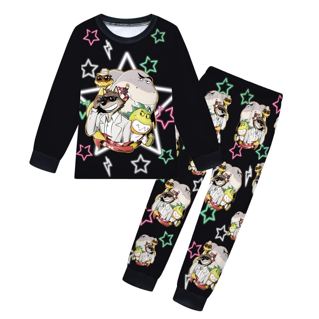 

Детский Аниме Мультяшный Принт Плохие Парни Повседневный Комплект Одежды Футболка с Длинными Рукавами и Брюки для Мальчиков и Девочек 160cm