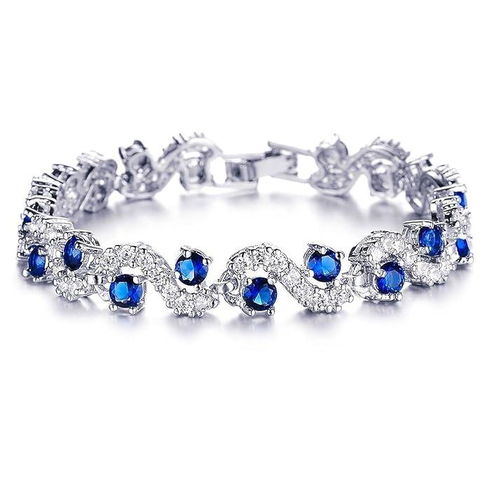 Royal Blue Crystal CZ Silver Plated Stylish Bracelet Gift for Girls Women