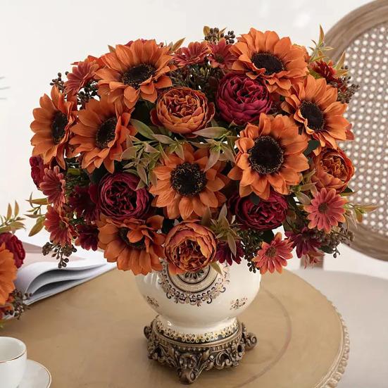 Artificial Sunflower Stem Realistic Fake Silk Sunflower Peony Wildflower Bouquet for Bridal Bouquets Wedding Centerpieces Home Party Table Vase Decor