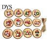 Reusable Xmas Tree Pendants 12/24/36Pcs Christmas Gnome Wooden Ornaments, Round Wood Slice Hanging Decorations, Santa Claus Tags Print Designs