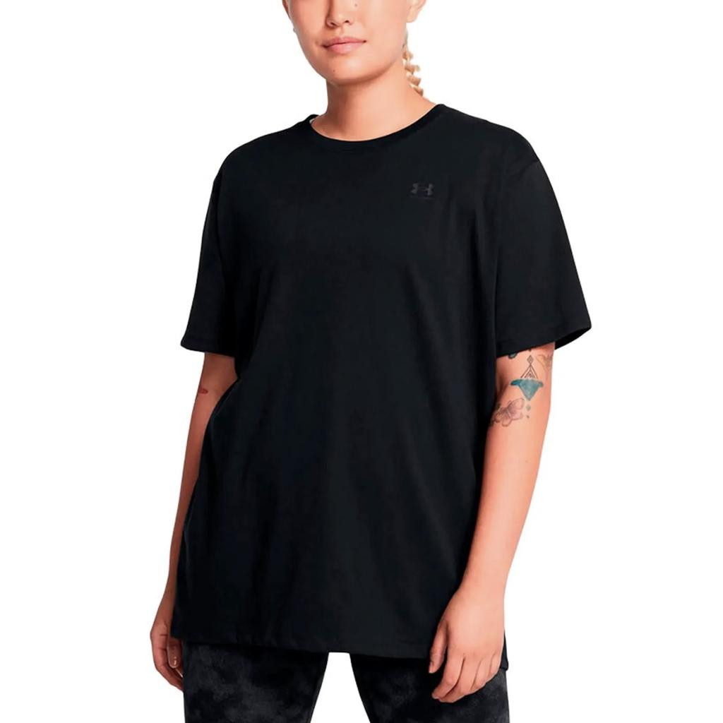 Under Armour Logo Round Neck Loose Fit Short Sleeve T-Shirt Women tops Black 1387318-001