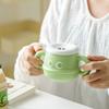 Ceramic mug with lid Student office Double handle Straw cup Expression ins Ceramic cup office