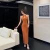 Summer New Temperament French Atmosphere Pure Desire Sexy Style Neck Waist Slim Dress Femininity Long Dress