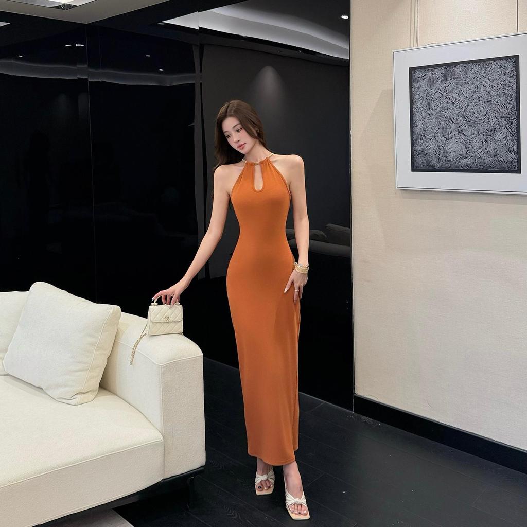 Summer New Temperament French Atmosphere Pure Desire Sexy Style Neck Waist Slim Dress Femininity Long Dress