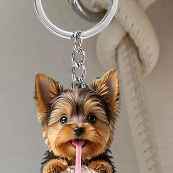 2Pcs Keychain Pendants Air Freshener Adorable Dog Shape 2D Flat Acrylic Hanging Ornaments Cars Interior Decor Accessories