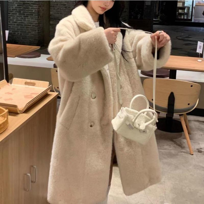Autumn and winter imitation fur jacket fluffy suit collar thickened imitation mink coat long cotton thickened jacket
