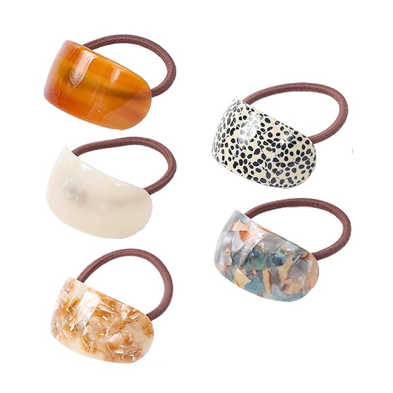 Acrylic Cuff Hair Ties Elastics Ponytail Holder Hair Bands Ropes French Hair Cuff Wrap Hair Rubber Accessories for Women Girls 5pcs Oval