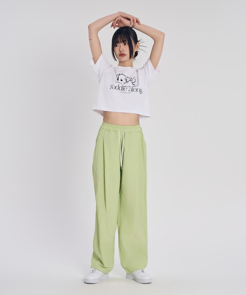 SLOW RECORD HOUSE Nylon One-Pleat Pants_Kiwi