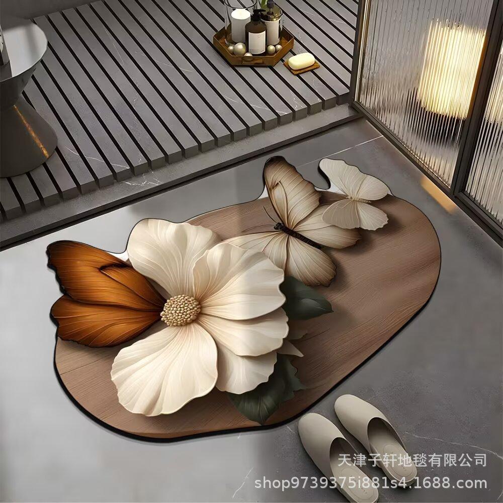 3D Butterfly Carpet Bathroom Entrance Mat Anti Slip and Absorbent Easy To Maintain Floor Mat