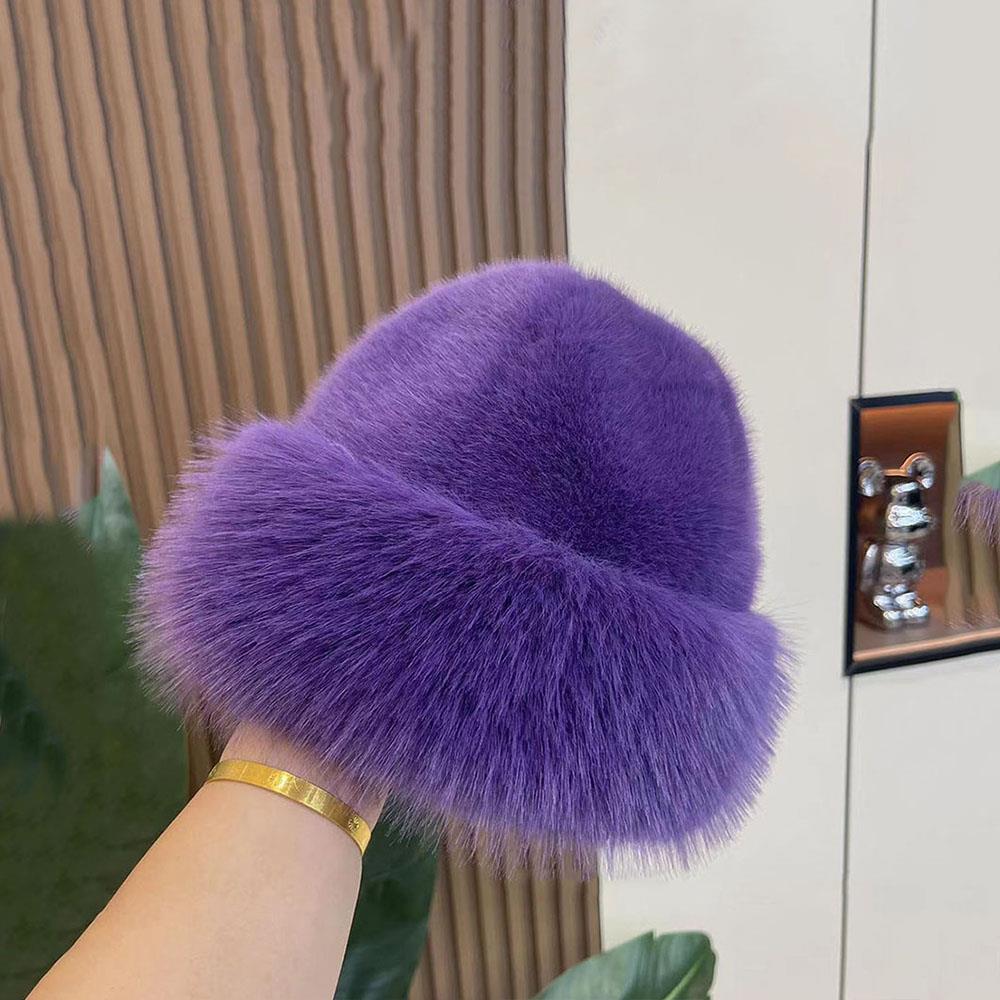 Fur Hat Women Warm Snow Ski Cap Female Fluffy Faux Fur Bucket Hat Thick Winter Outdoor Earwarmer Windproof Ear Protect Caps
