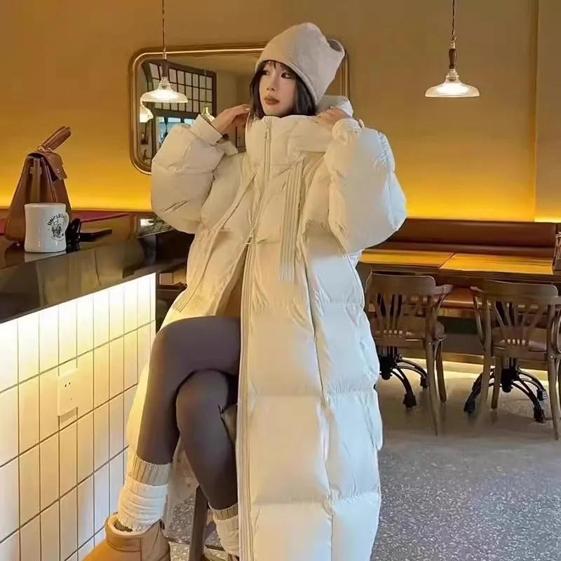 Black Winter Fashion Thick Cotton Coat Women 2026 New Retro Parka Jacket Korean Oversized Chic Loose Hooded Casual Long Overcoat