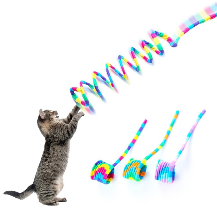 Interactive Colorful Rainbow Striped Plush Telescopic Spring Cats Toy Make Curiosity and Provide Hour of Entertainment