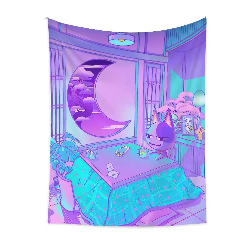 Purple City Architecture Tapestry, Anime Characters Wall Hanging Big Size For Bedside Carpet Bedroom Living Room Decor