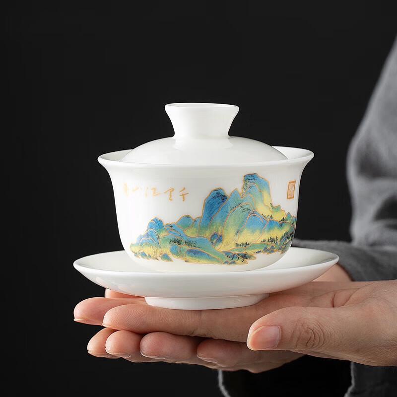Chaxun Dehua Ceramic Landscape Tea Set with Gaiwan and Cups