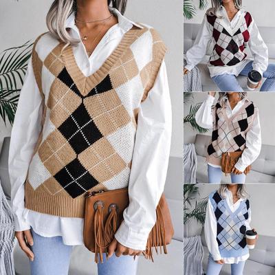 Vestă Pulover Casual Largă Tricotată cu Gât în V și Diamante Stil Academy 2026