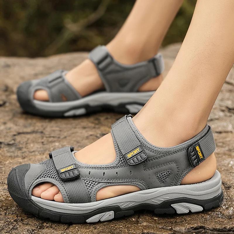 Sandal Homme Cuir Chaussures Plage Homme Sneaker Schwarz Luxury Sandals Elegant Men s Shoes Summer Outdoor Travel Walking 39 серый