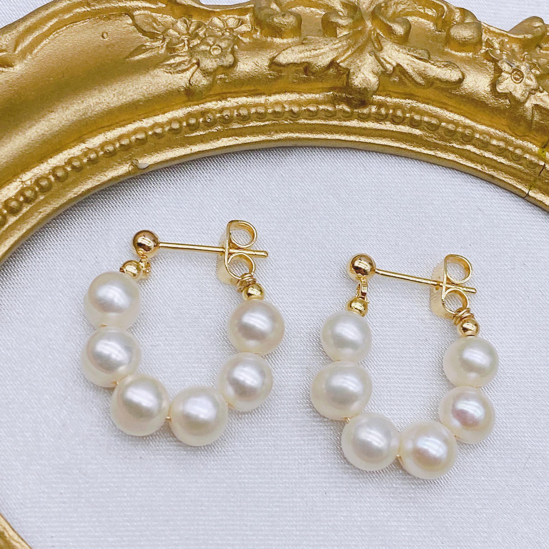 

S925 Silver Needle Gold-Plated Natural Freshwater Pearl Retro Dangle Earrings