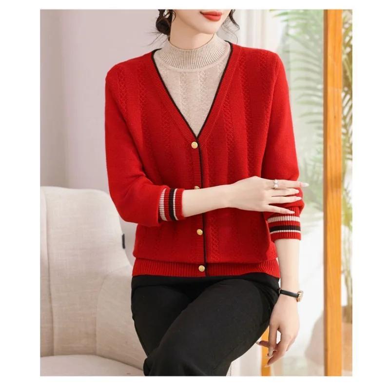 

Свитер Базовый Трикотаж Свободный Топ Полугольф Имитация Двойки L красный