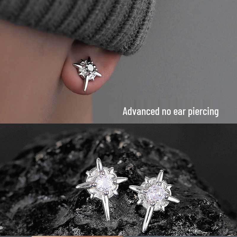 Polaris Magnetic Stud Earrings: No-Piercing, Unisex Hip Hop Ear Clips, Trendy Jewelry for Men & Women