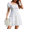 Europe and the United States new high-waisted popular women's clothing square neck bubble sleeve ruffle pleated dress