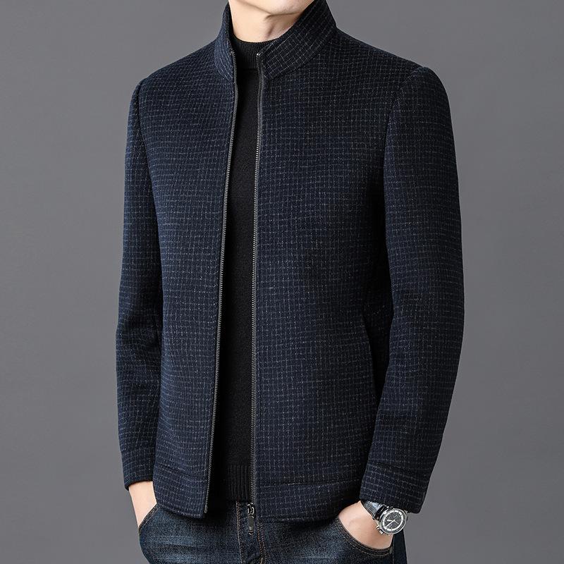 Double-sided short cashmere coat, middle-aged woolen woolen jacket, winter casual removable liner stand-up collar top