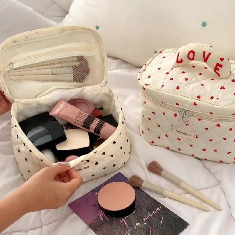 Heart Makeup Bag Handheld Large Capacity Multi-Functional Multi-Layer Portable Travel Skincare Toiletry Organizer Pouch Case