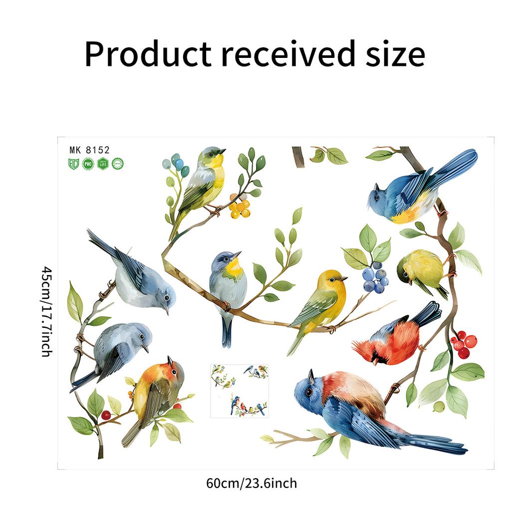 Self Adhesive Window and Wall Stickers Bird Flower Branch Design for Home Decor Glass Door Decals Room Beautification