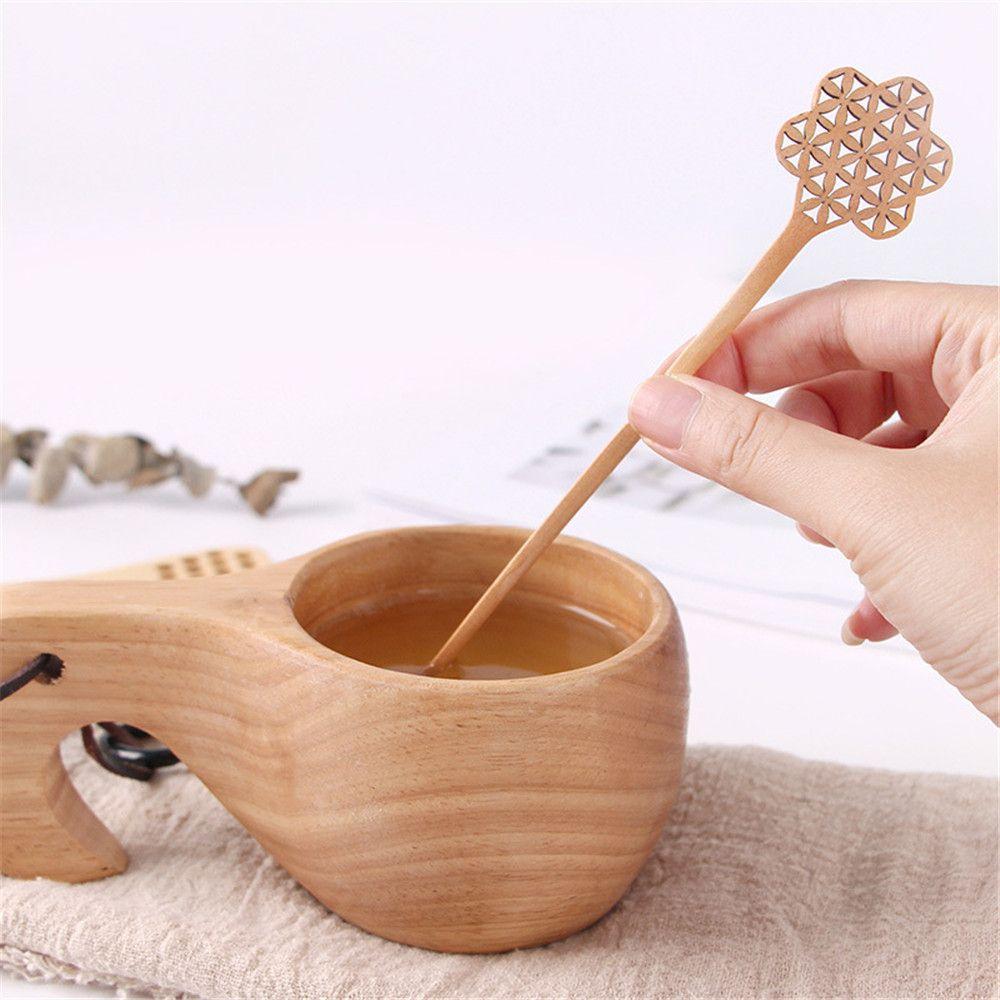 New Coffee Long Handle Wooden Spoon Household Items Tableware Stirring Honey Tea Scoops Nanmu Paint Color