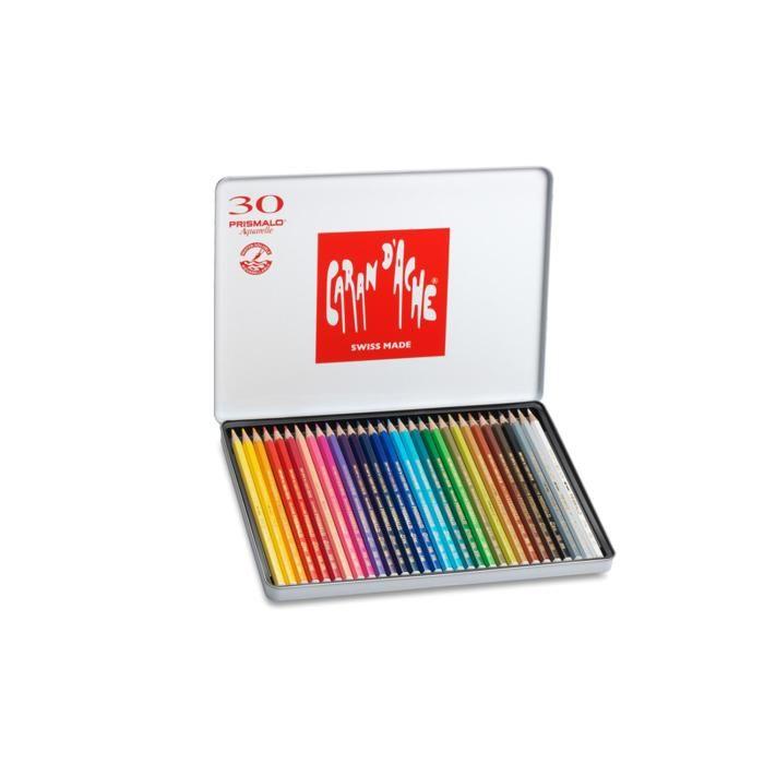 Crayons de couleur aquarelle - caran d'ache - prismalo - lot de 30 - bois de cèdre - 3 mm