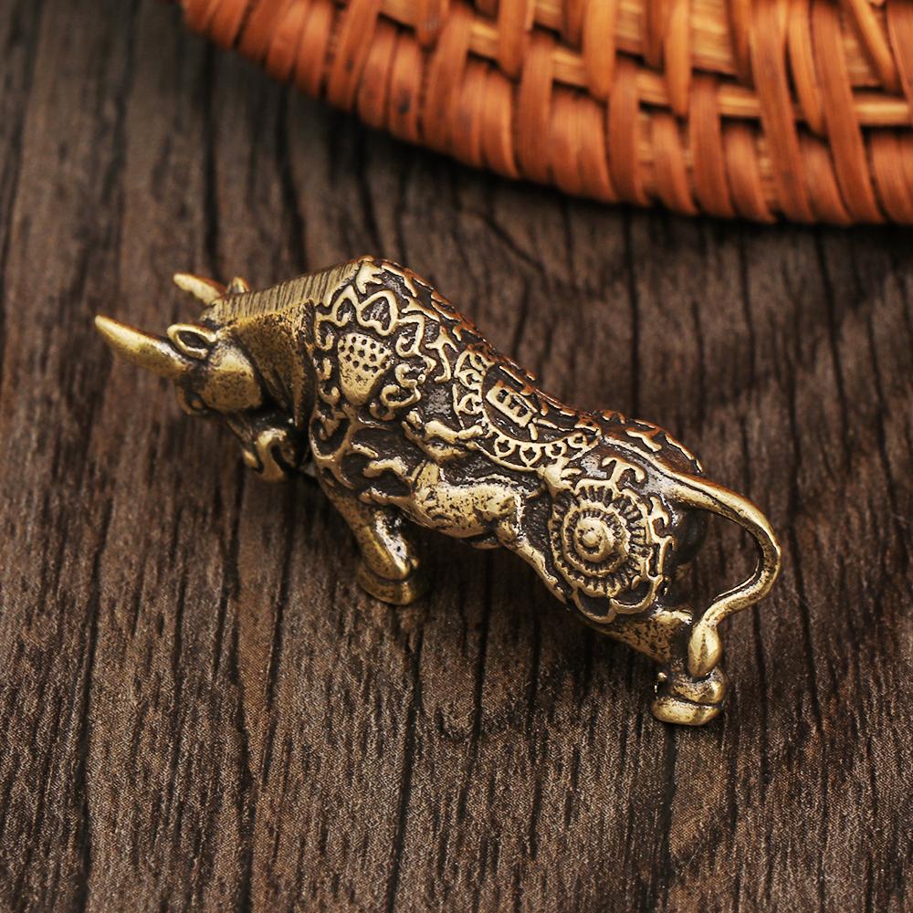 Mini Statue Brass Bull Figurine Abstract Animal Sculpture Desktop Ornament Miniature Zodiac Cattle