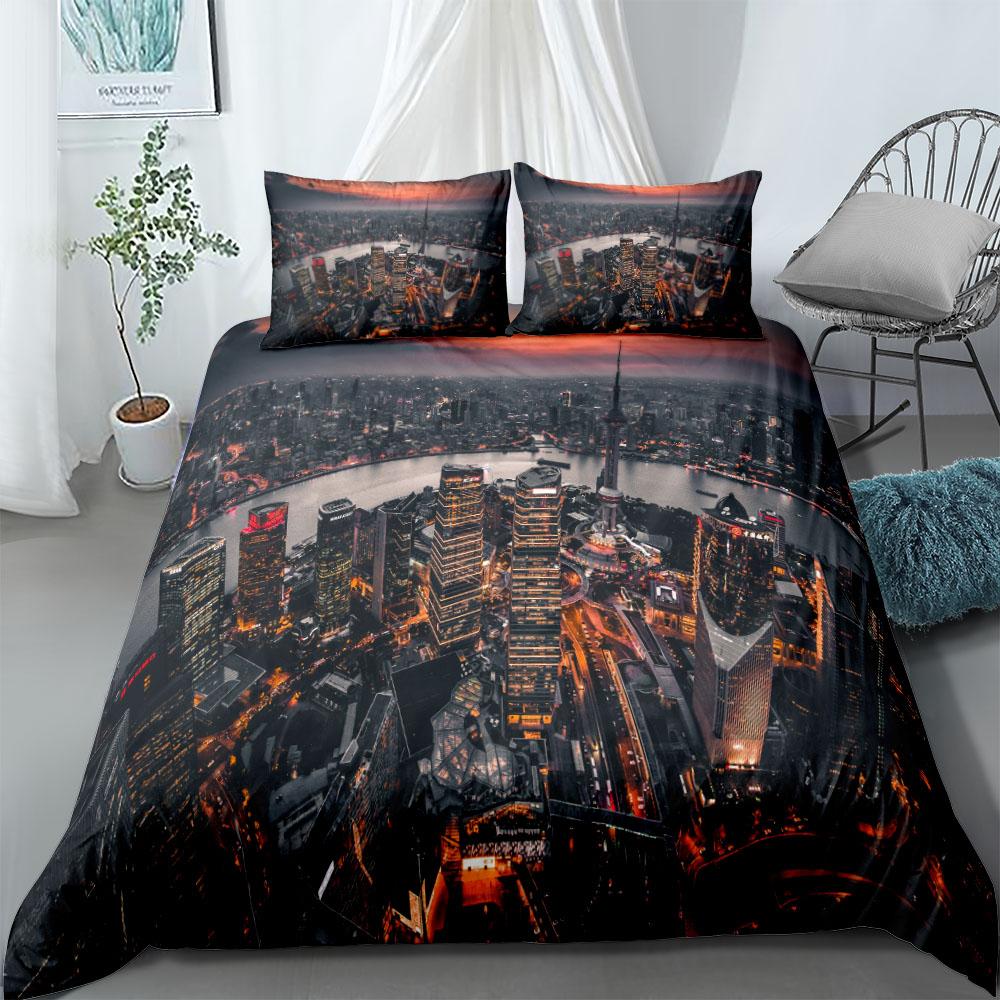 Neon City Night Duvet Cover Set Single Twin Double Queen King Cal King Size Bed Linen Set