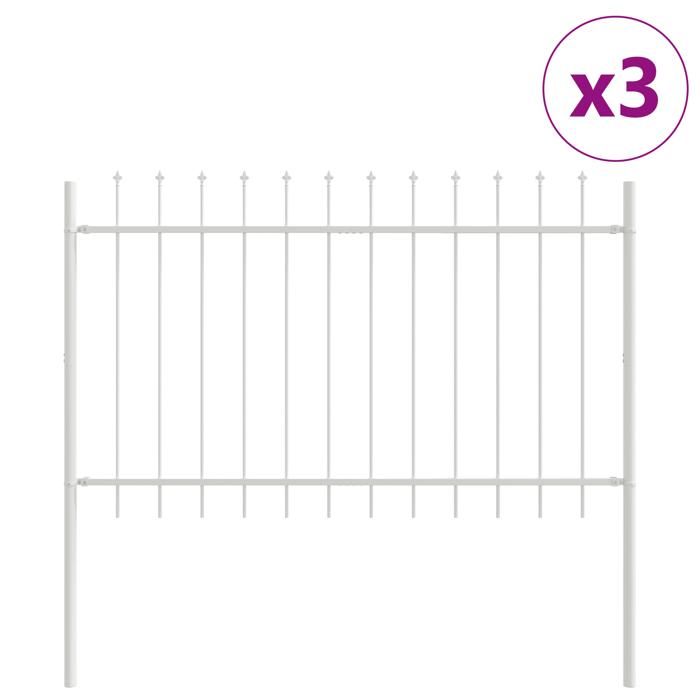Clôture de jardin vidaXL avec sommet en fer de lance Blanc 5,1x1,2 m Acier 3334061