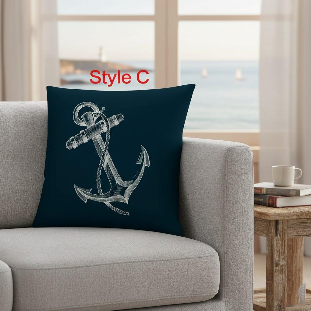 Nautical Style Linen Pillowcase 45x45cm Compass Design Sofa Cushion Cover Home Decor Mediterranean Theme
