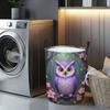 Laundry Basket Featuring a Purple Owl And Cherry Blossom Design | Made of Polyester, This Portable And Foldable Storage Solution with a Handle Is Idea