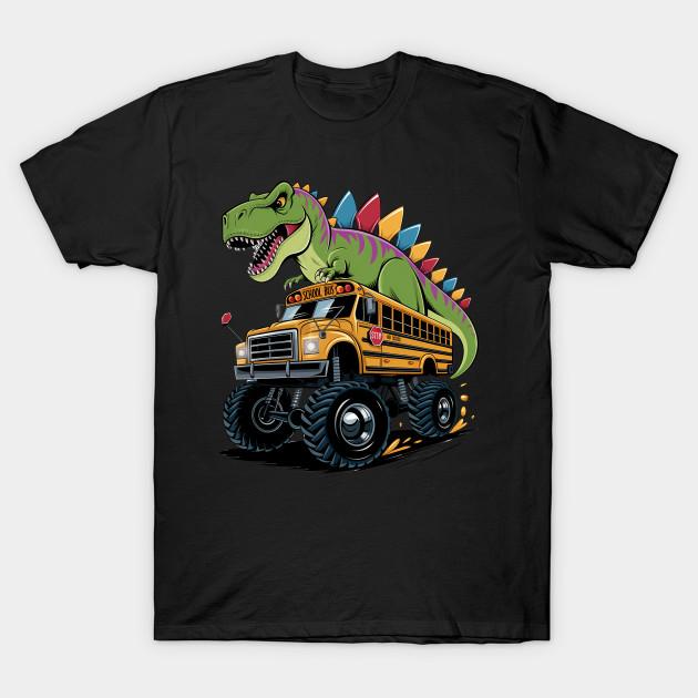 Men Black Print T-shirt Dinosaur T-Rex School Bus Driver No-Cut Transfer Paper Print Cotton Tshirt L