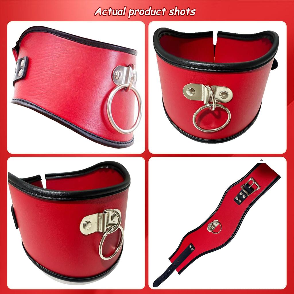MFMYEE BDSM Bondage Leather Red Roleplay SM Sex Toy Women's Collar, - O-Ring, Collar,
