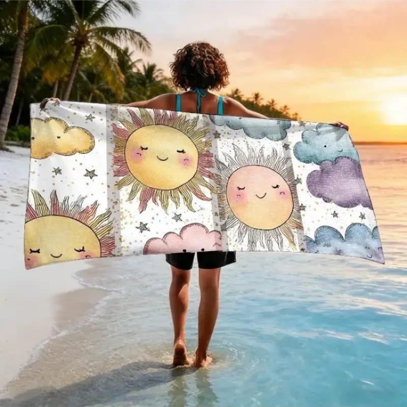 

A Themed Beach Towel Featuring a Weather Cloud Map Painting, Vibrant Sun Beach Towel, Soft, Absorbent, Quick-Drying, Suitable W40*H60(CM)
