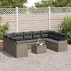 Ensemble de Canapé de Jardin 9 Pièces avec Coussins Noir Poly Rotin, Canapé de Jardin 2 Places avec Coussins Gris Poly Rotin 3345869