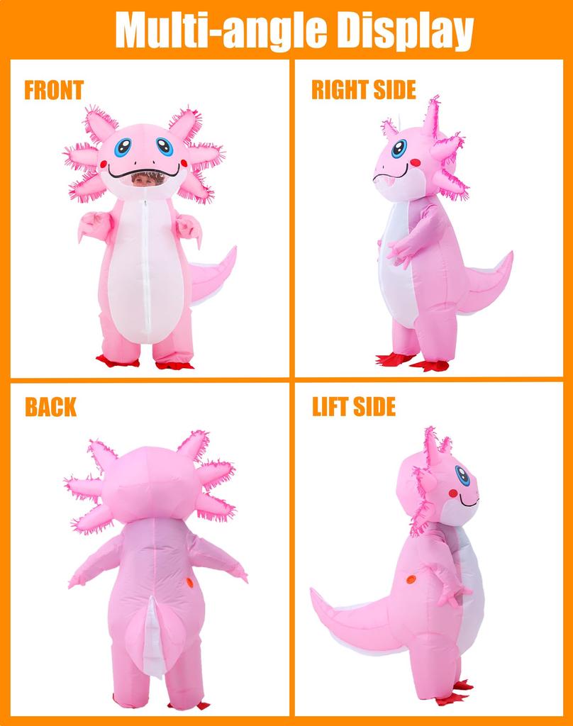 JOYBRO Inflatable Axolotl Funny Animal Axolotl Costume for Boys and Perfect for School and One Size Fits Kids' Costume, Girls, Halloween, Festivals,