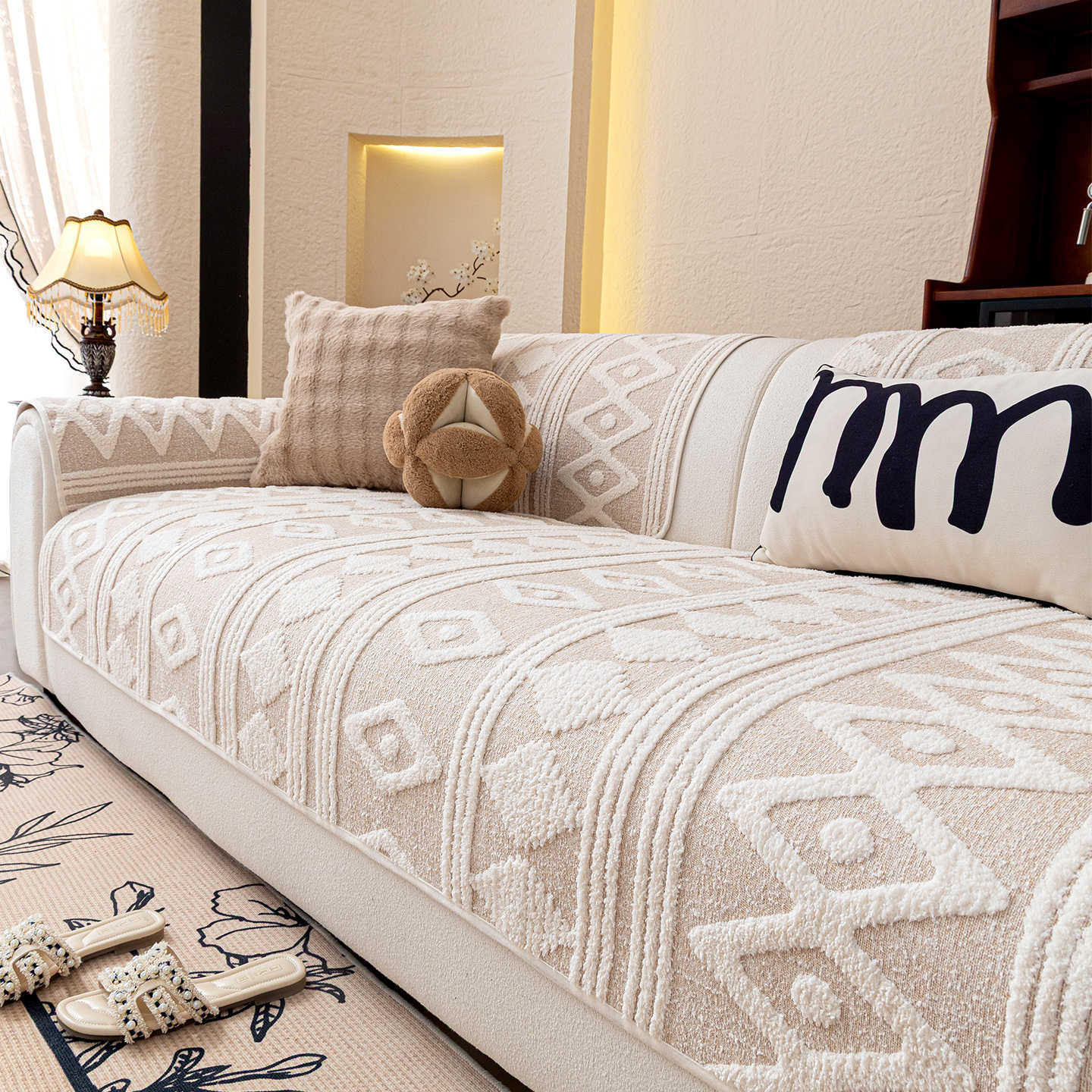 

1PC Geometric Sofa Cushion Cover All Seasons L-shaped Sofa Towel Cat Dog Pet Scratch Sofa Seat Cover for Living Room Home A 70x70cm 1pc