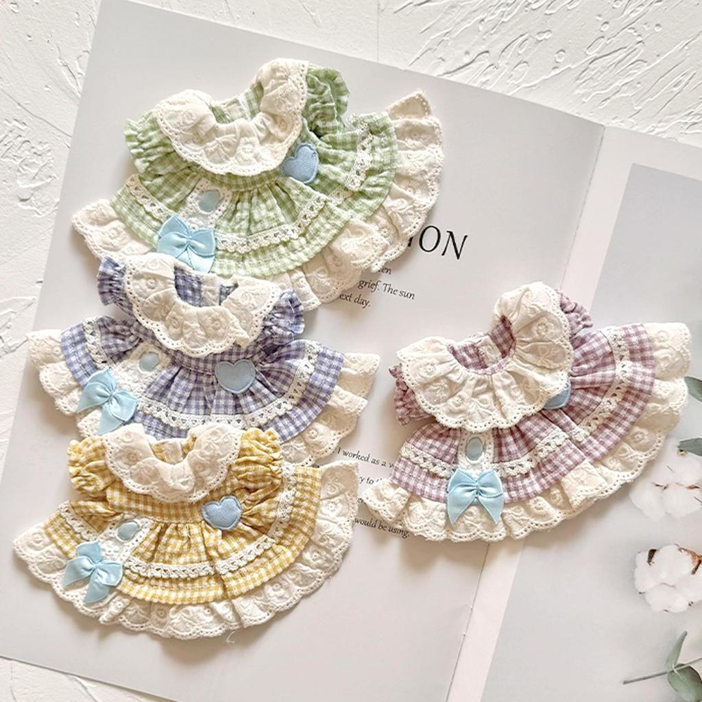 Purple Gingham Check Frill Dress for 10cm Plush Toy, Kigurumi, Accessories, Otaku, Doll, Mascot, K-Pop Doll, Costume [Used]