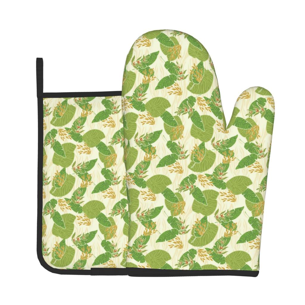 Tropical Plants Print Oven Mitts and Pot Holders Hot Pads Non-Slip Gloves for Cooking Baking Grilling