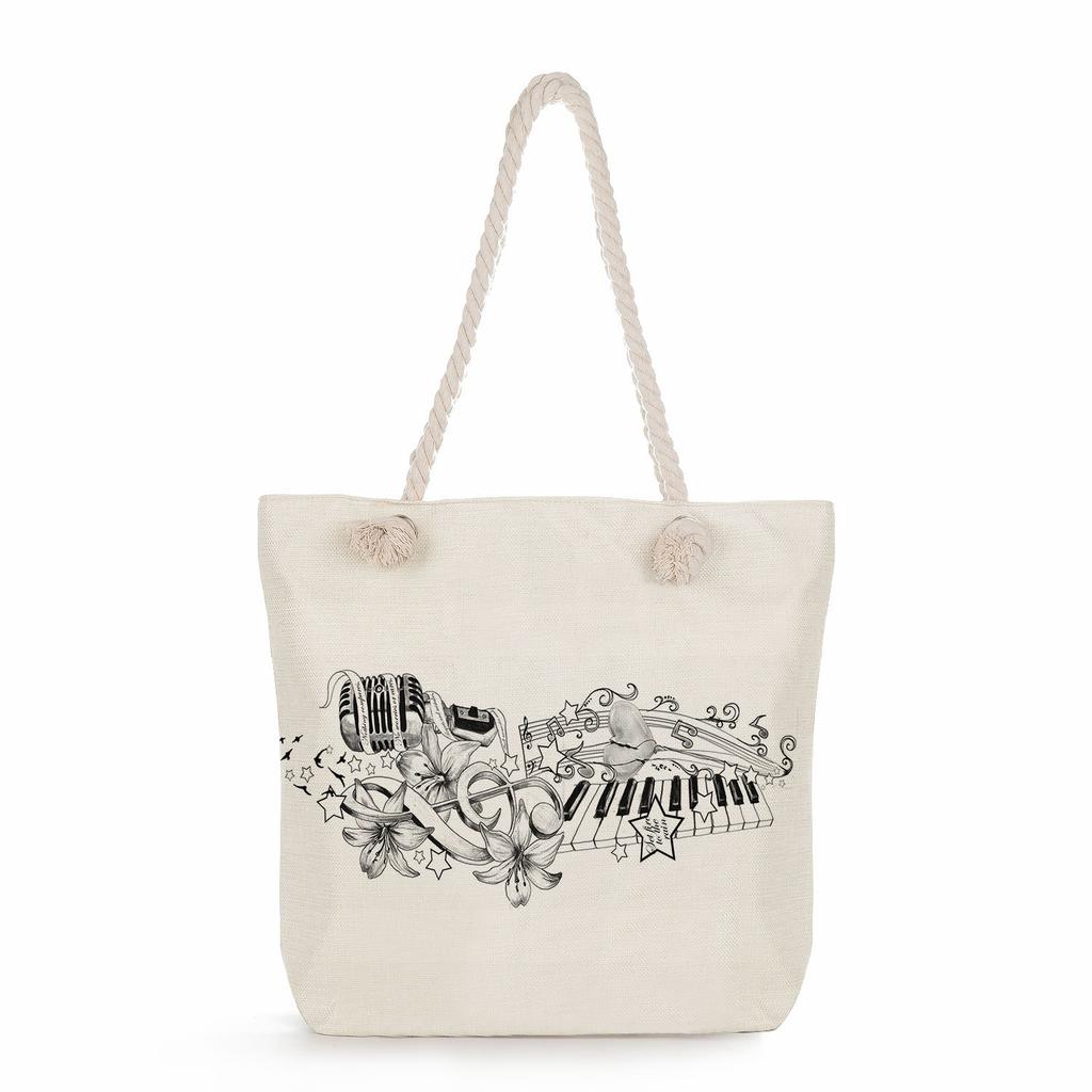 Multifunctional note Printed Thick Rope Shoulder Beach Bag Casual large capacity handbag 7611