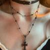 Layered Black Cross Long Choker Necklace for Women - High-End Sweet & Cool Clavicle Chain Neckband