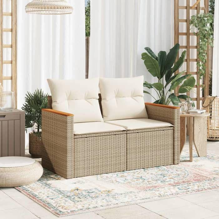 VidaXL Garden Sofa with Cushions 2-seater Beige Braided Resin 366066