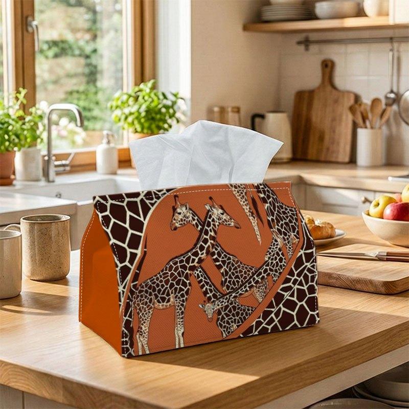 1pc African Safari Giraffe Animal Tissue Box Holder Terracotta Brown Wild Natural Elegant Fabric Dispenser with Reinforced Edges And Washable End, Com