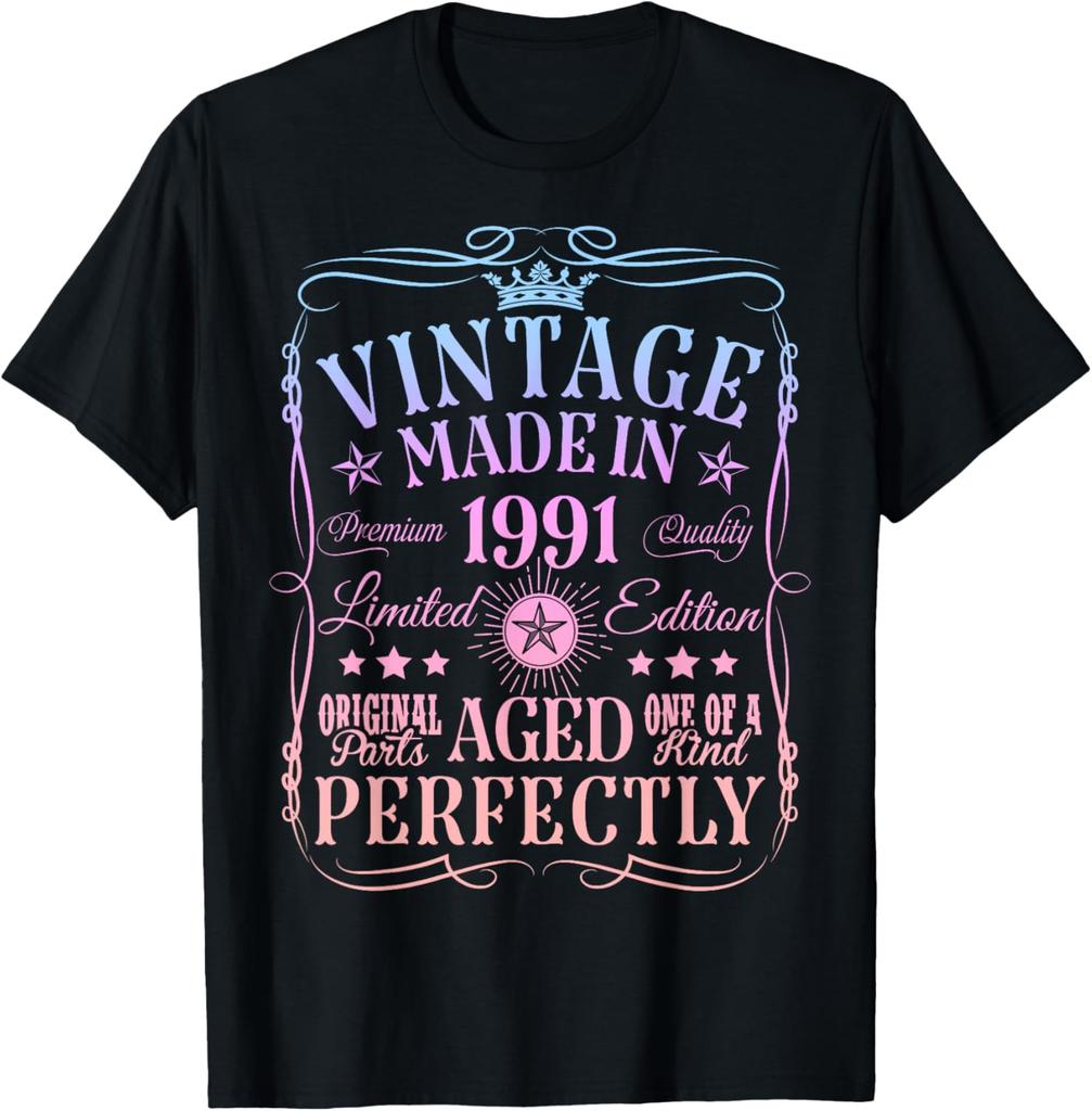 Decorazioni Vintage per il 35° Compleanno Maglietta Vintage 1991 35 Anni Maglietta Vintage Personalizzabile Individualità Abbigliamento Uomo