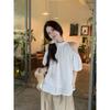Kumikumi Sweet Style Stripe off-the-Shoulder Short Sleeve Shirts Women Clothes Summer Chic Bow Lace-up Loose Top