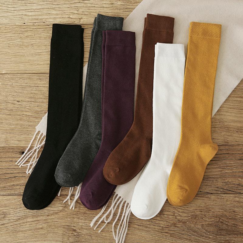 

5/10 пар удобных повседневных гольфов до икры, компрессионные утягивающие носки для ног для женщин, весенне-осенние махровые носки однотонные, длинные гольфы до колена в стиле JK, облегающие 5 Pairs